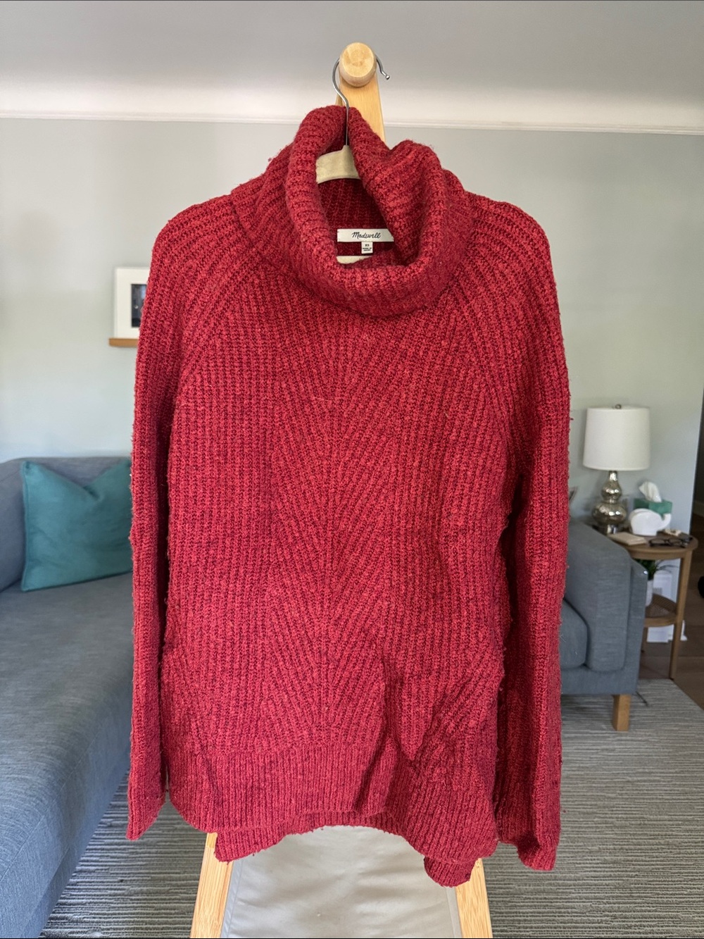 Madewell Burnt Red Orange Ribbed Cowl-Neck Sweater